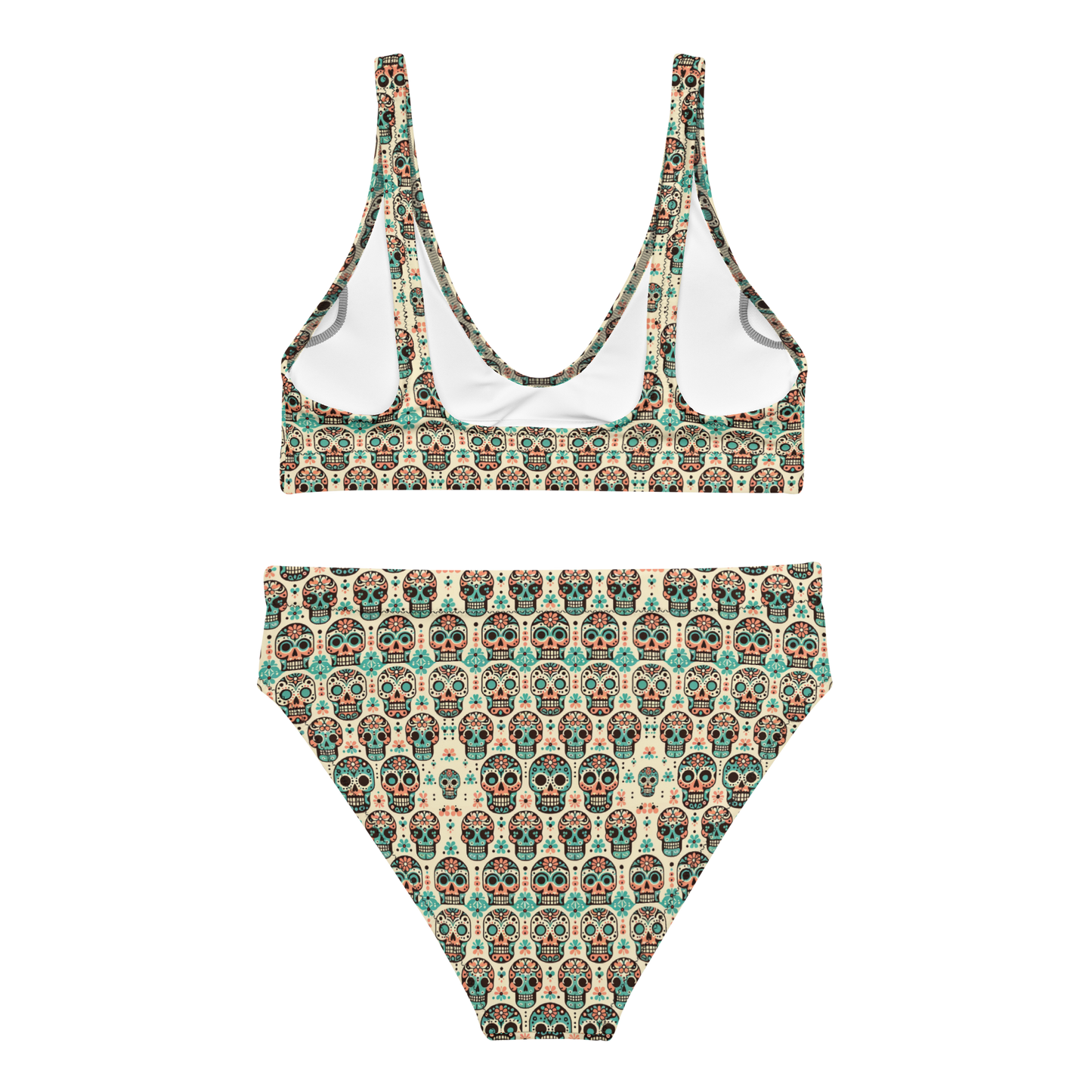 Cool Calavera: Soft Pastel Skulls High-Waisted Bikini