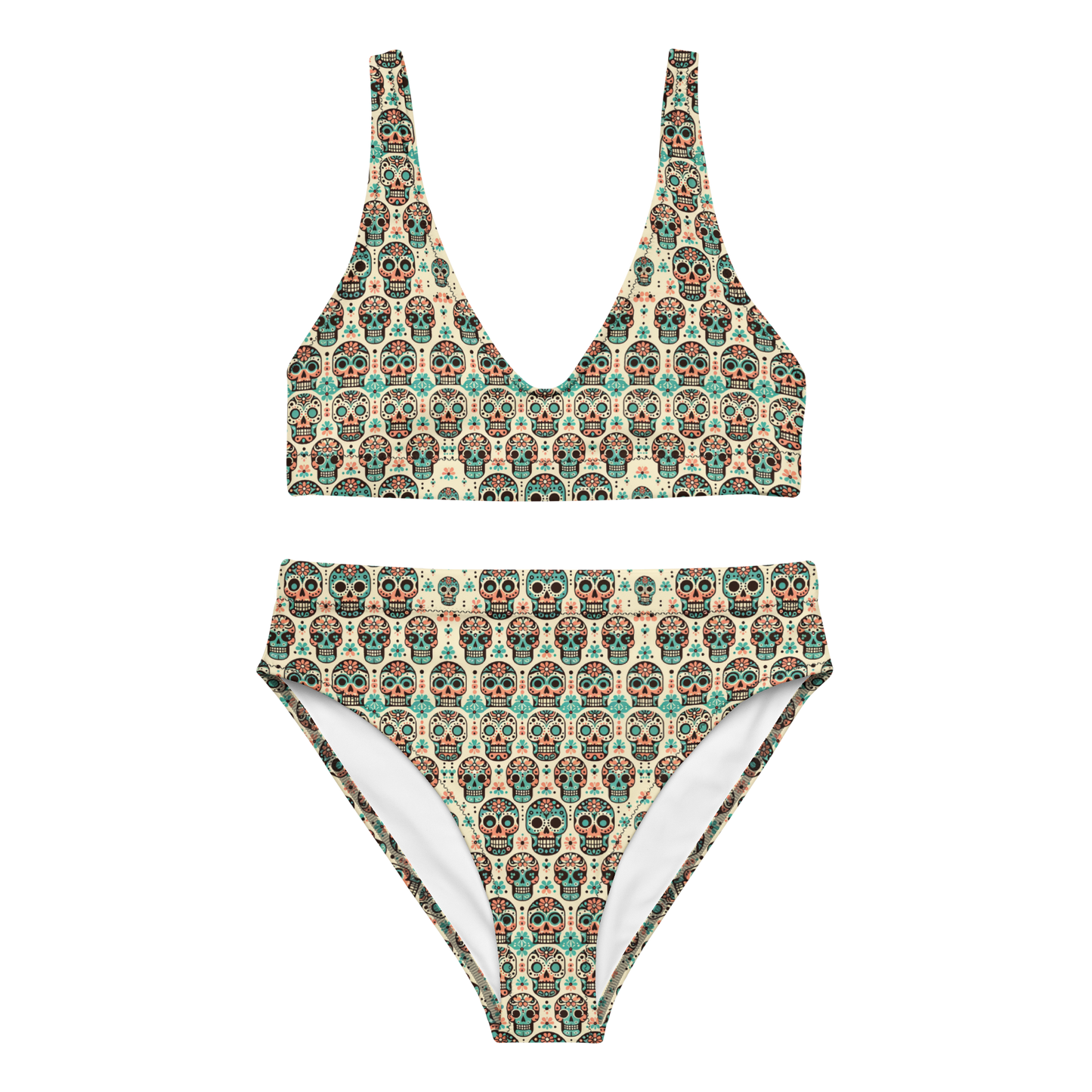 Cool Calavera: Soft Pastel Skulls High-Waisted Bikini