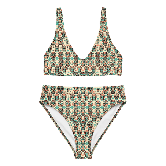 Cool Calavera: Soft Pastel Skulls High-Waisted Bikini