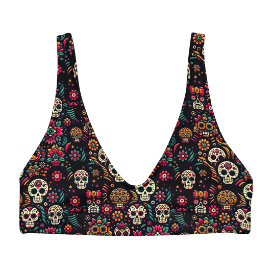 Night Calavera: Dark Skulls High-Waisted Bikini Top