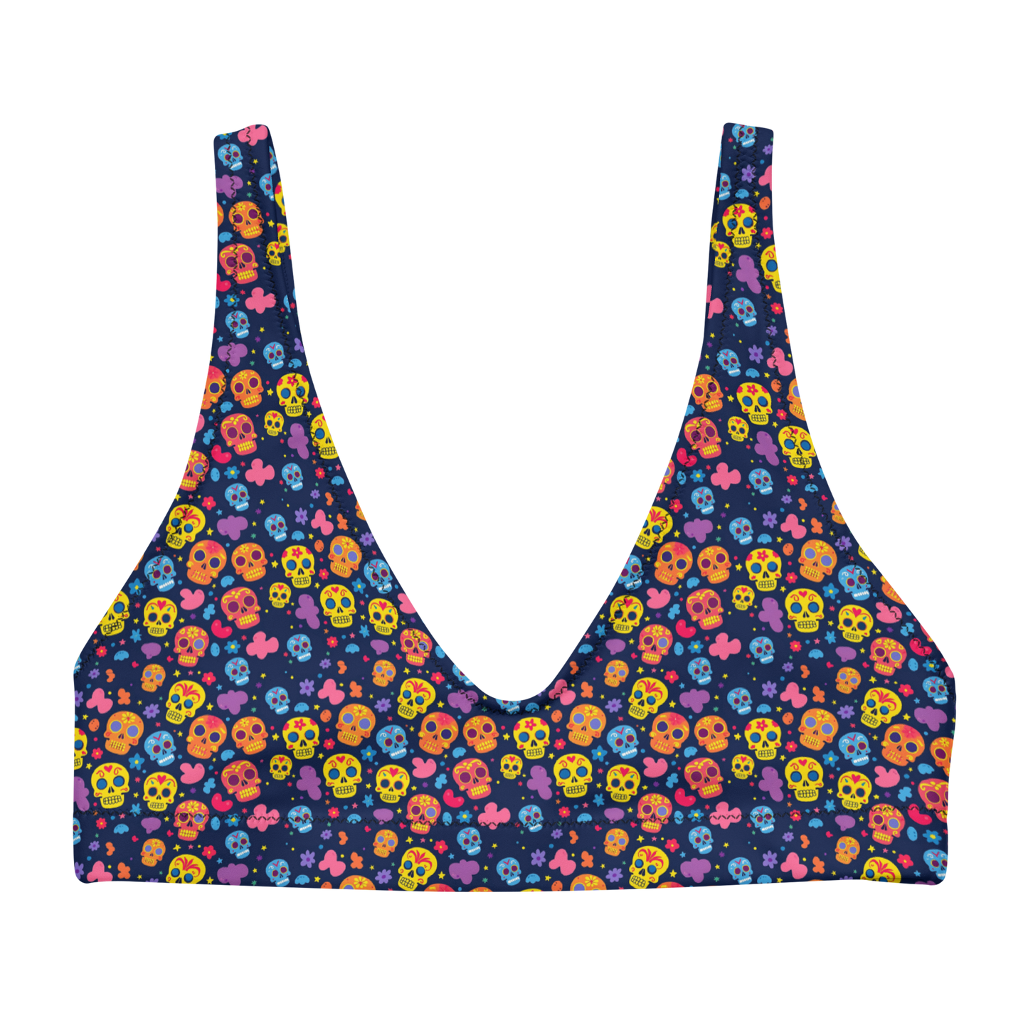 Festive Calavera: Vibrant Skulls High-Waisted Bikini Top