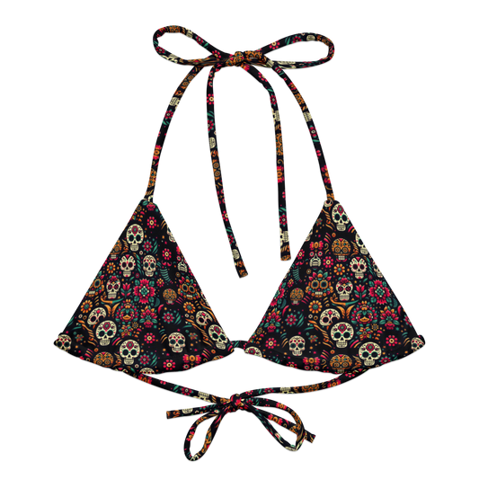 Night Calavera: Dark Skulls String Bikini Top