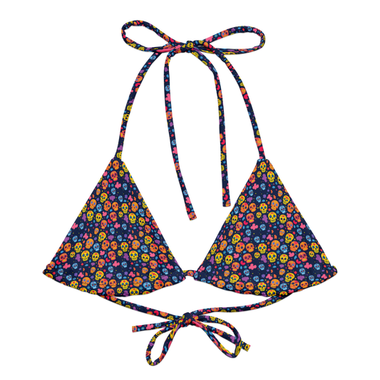 Festive Calavera: Vibrant Skulls String Bikini Top