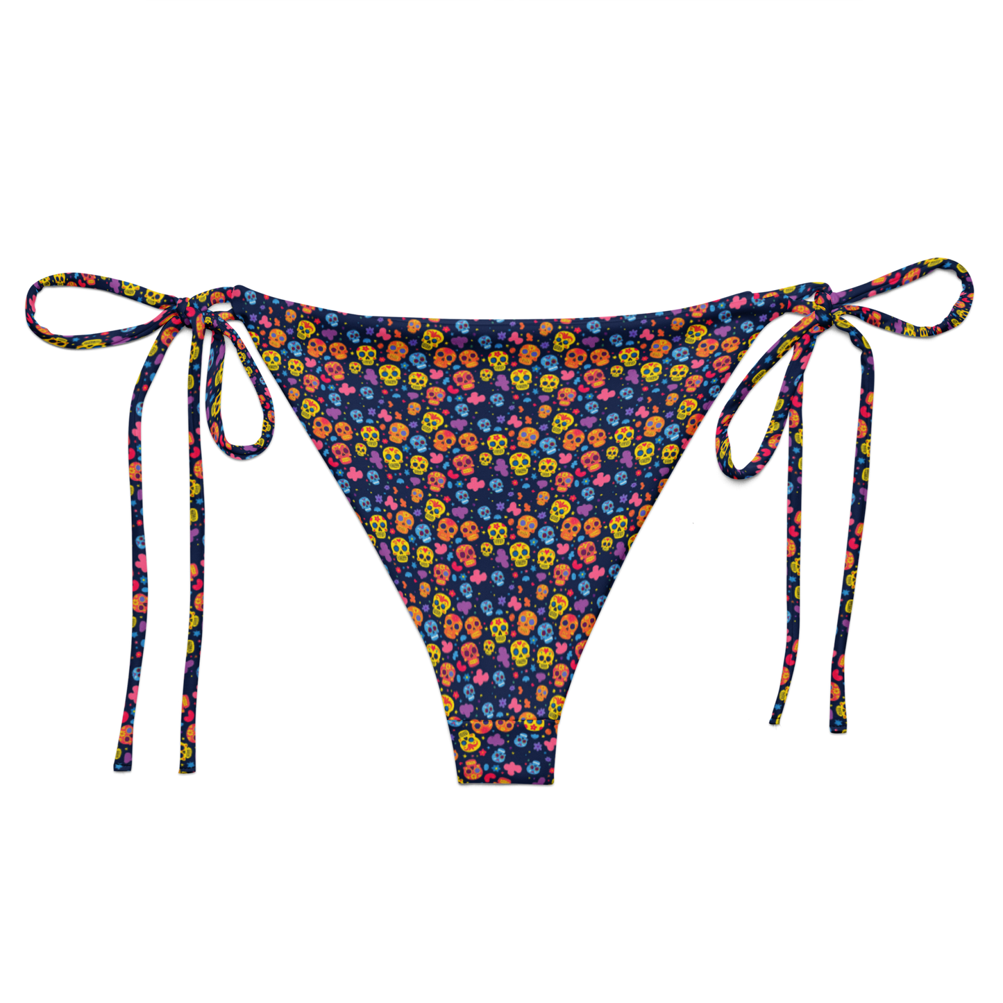 Festive Calavera: Vibrant Skulls String Bikini Bottom