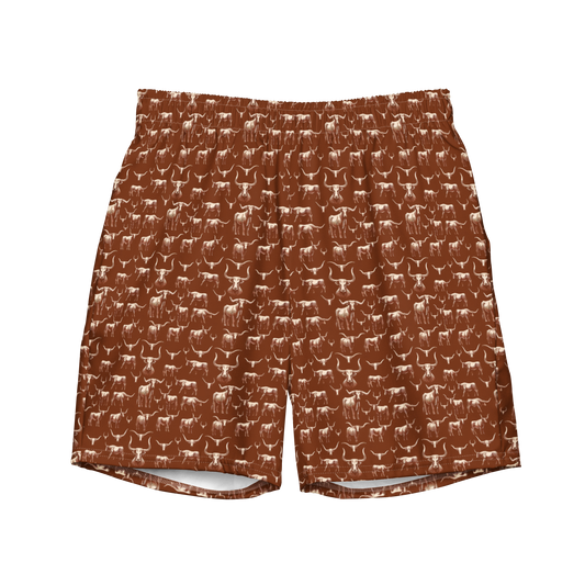 Wild Steer: Fiery Longhorn Swim Trunks