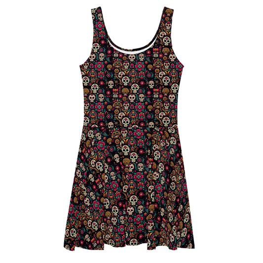 Night Calavera: Dark Skulls Sun Dress