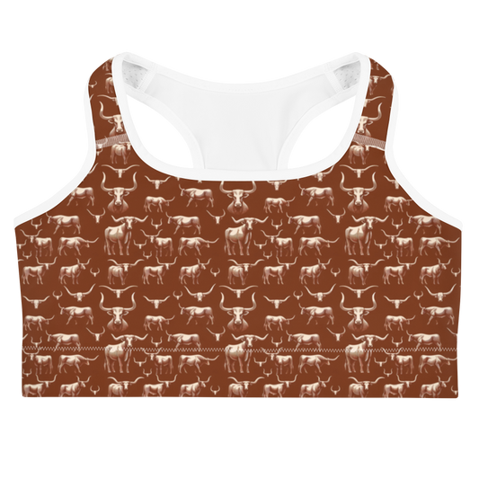 Wild Steer: Fiery Longhorn Sports Bra