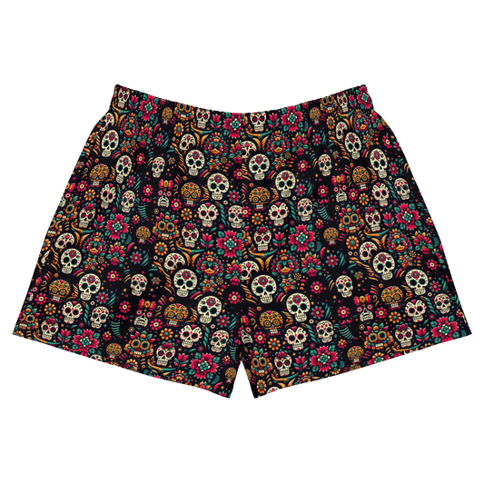 Night Calavera: Dark Skulls High-Waisted Women's Athletic Shorts