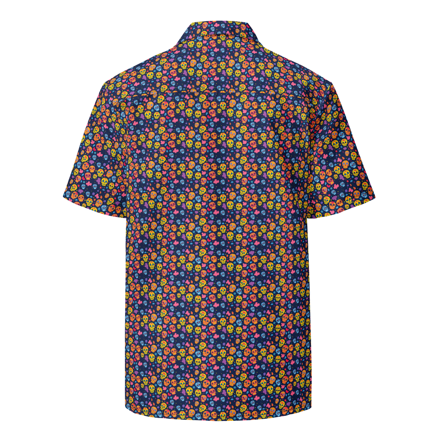 Festive Calavera: Vibrant Skulls Button-Up Shirt