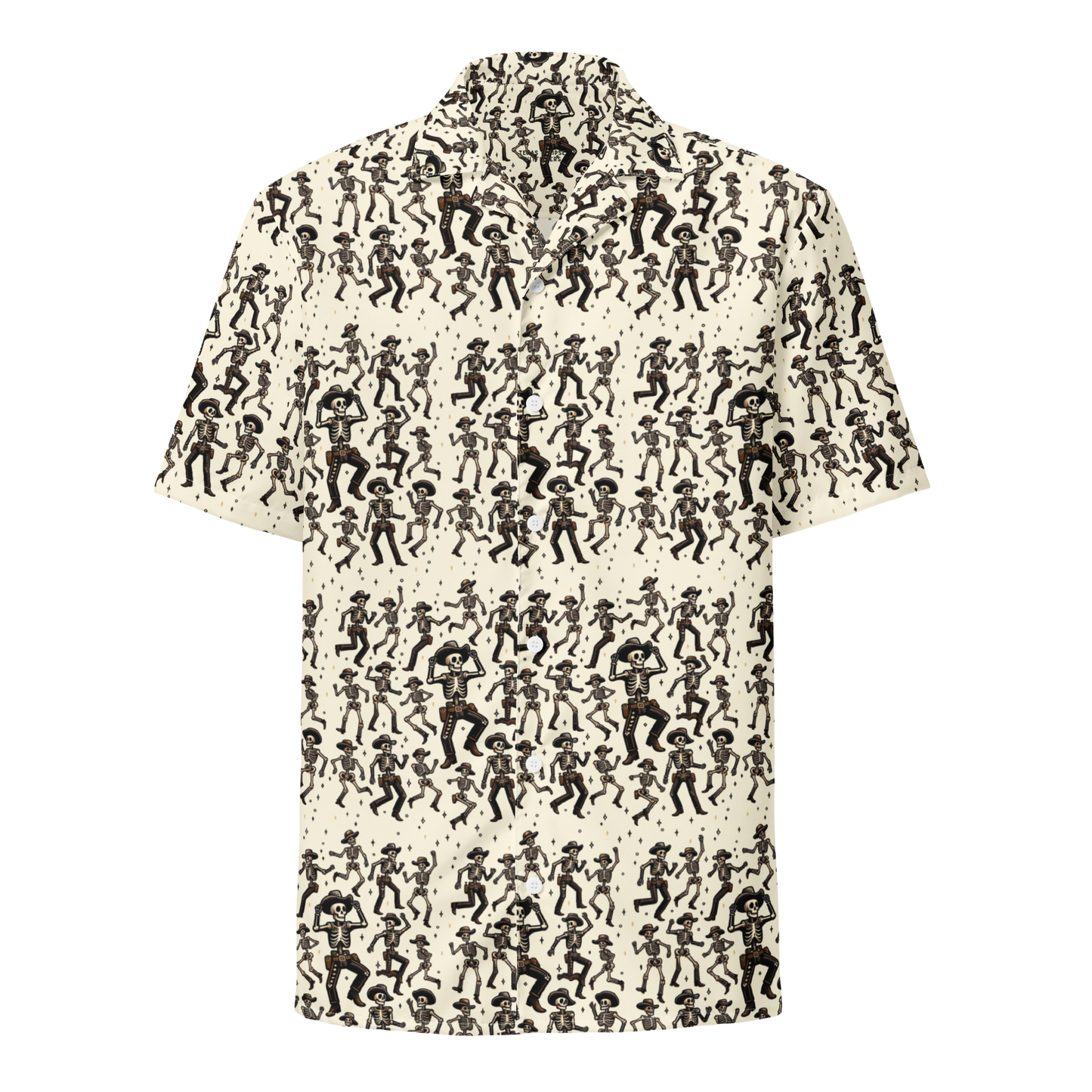 Ghostly Hoedown: Dancing Cowboy Skeleton Button-Up Shirt