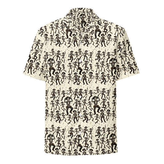 Ghostly Hoedown: Dancing Cowboy Skeleton Button-Up Shirt