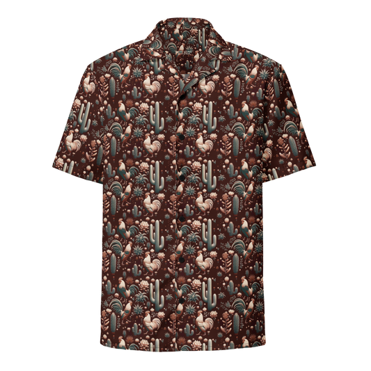 Desert Dawn: Rooster & Cactus Button-Up Shirt