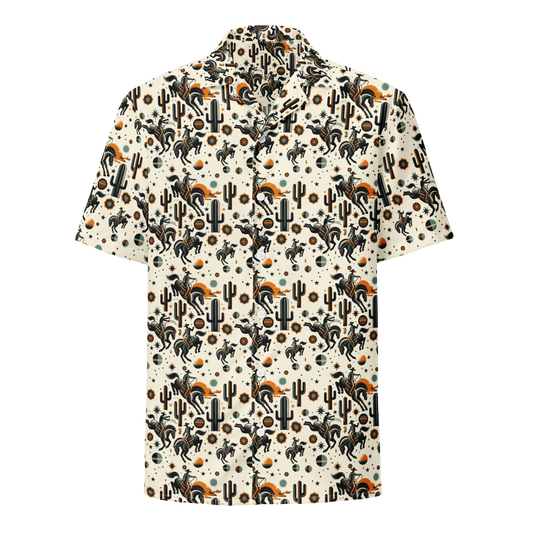 Cosmic Rodeo: Bucking Space Bronco Button-Up Shirt