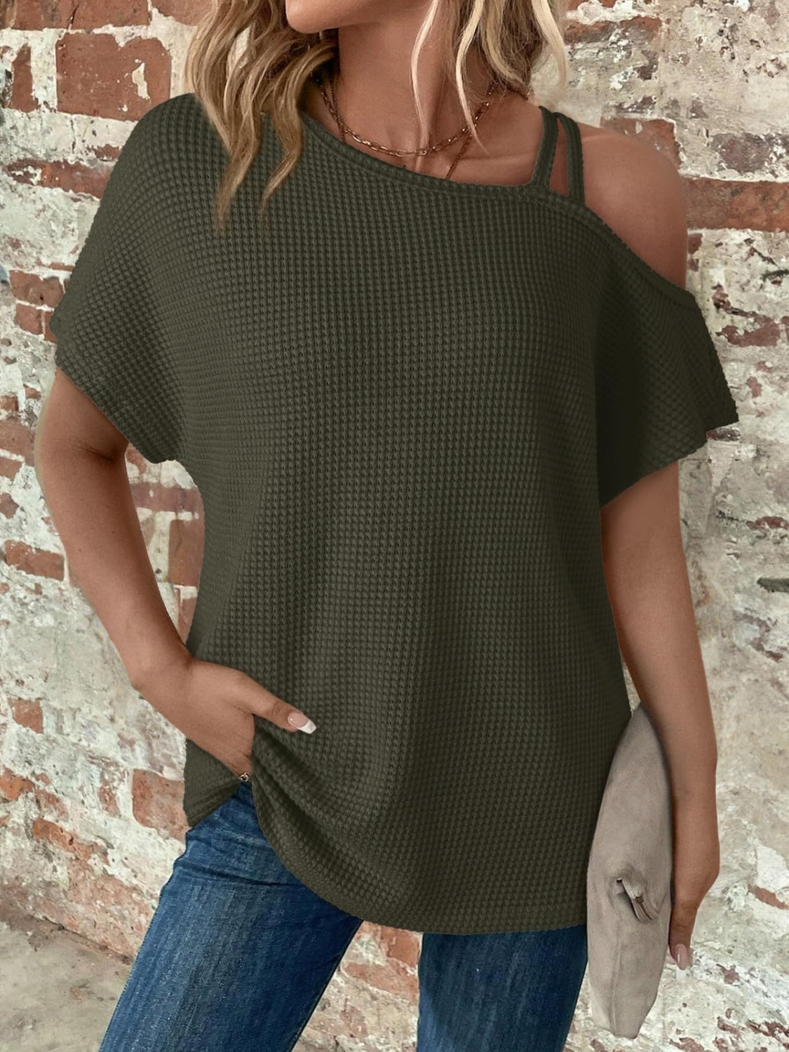 Asymmetrical Neck Short Sleeve T-Shirt