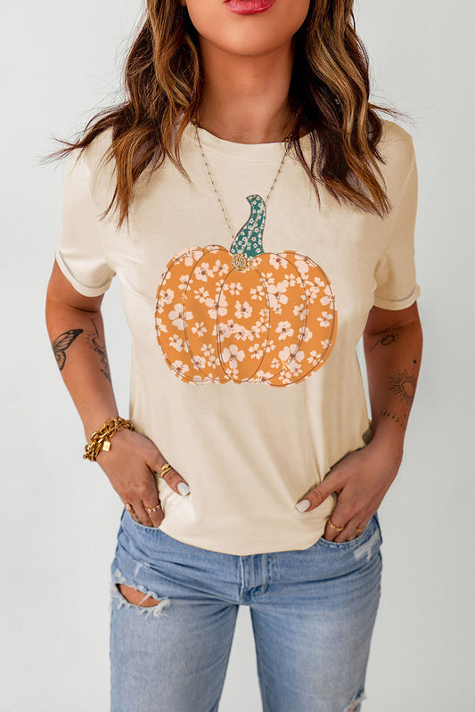 Pumpkin Floral Graphic Cuffed T-Shirt