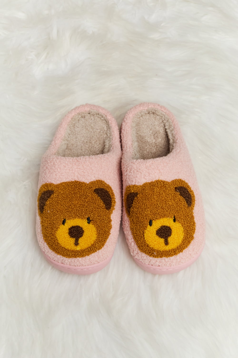 Melody Teddy Bear Print Plush Slide Slippers