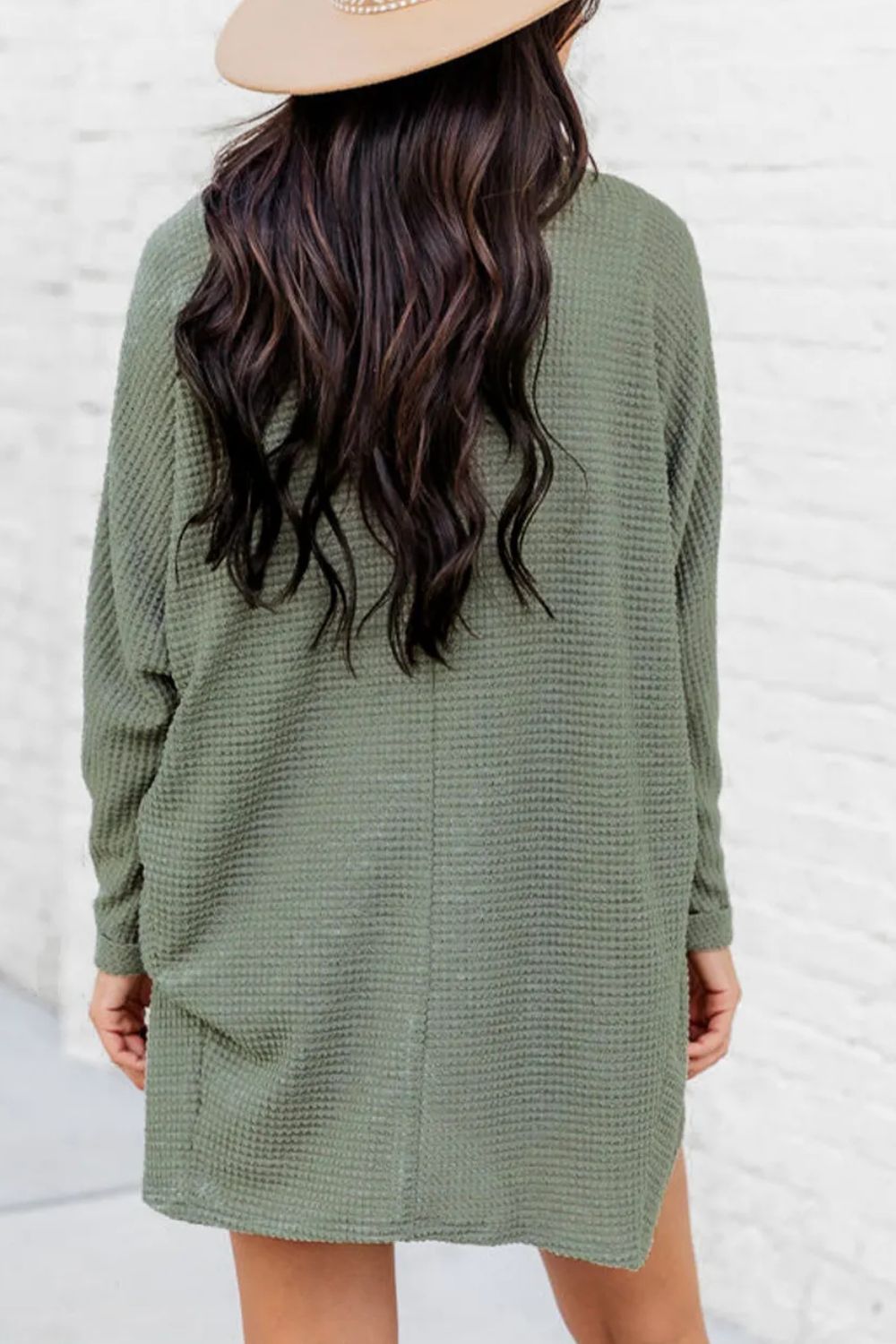 Waffle-Knit Open Front Long Sleeve Cover Up