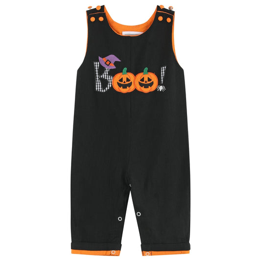 Black and Orange Boo Halloween Overalls