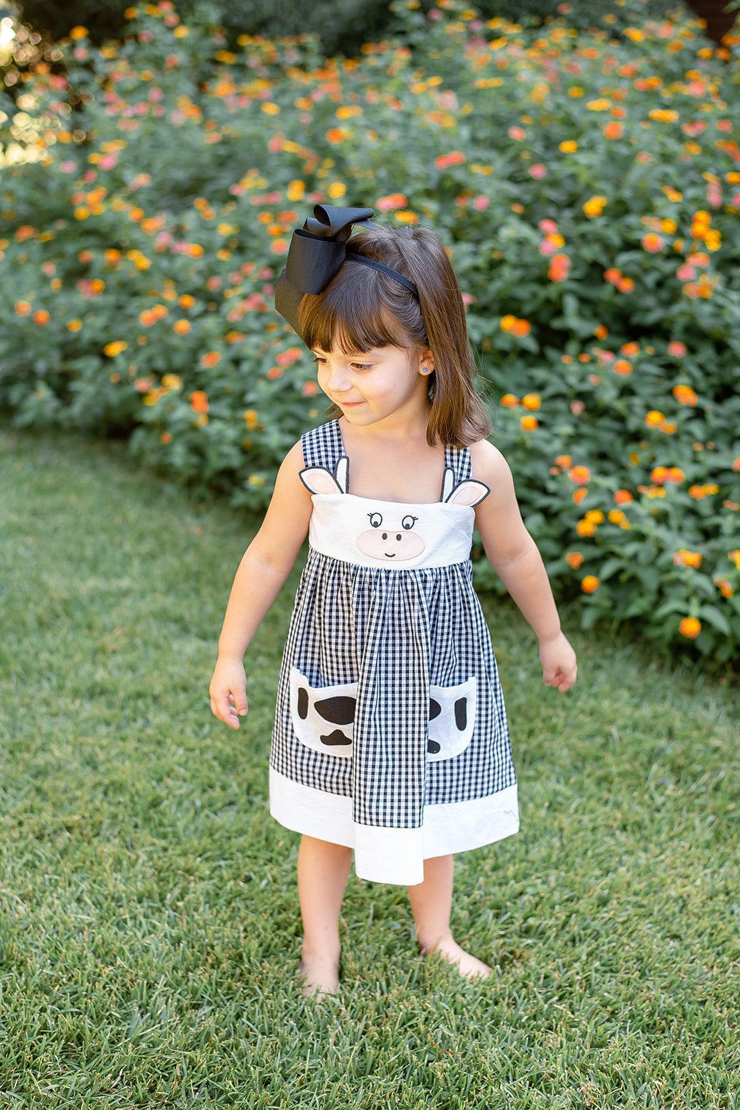 Black Gingham Cute Cow Pocket Sundress