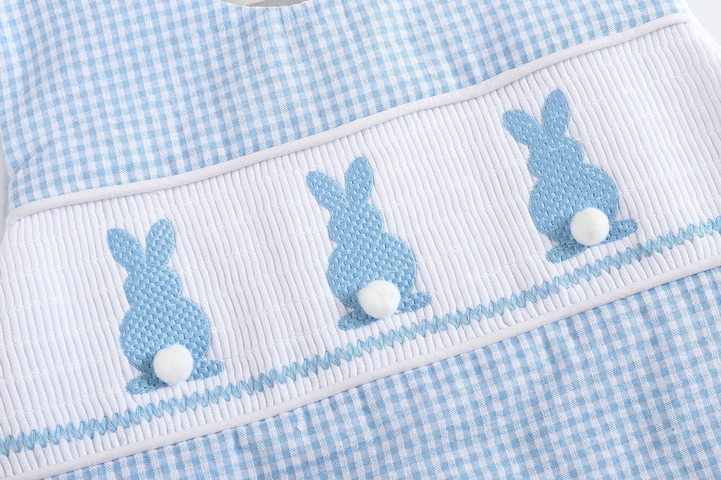 Blue Gingham Easter Bunny Smocked Shortalls