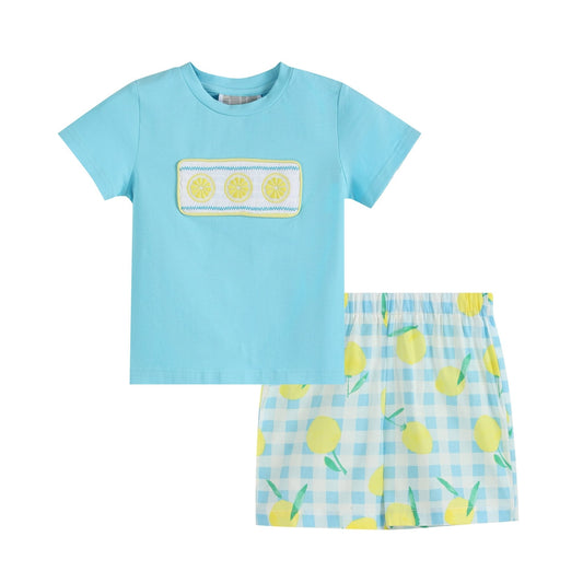 Blue Lemon Smocked Tee & Bermuda Shorts