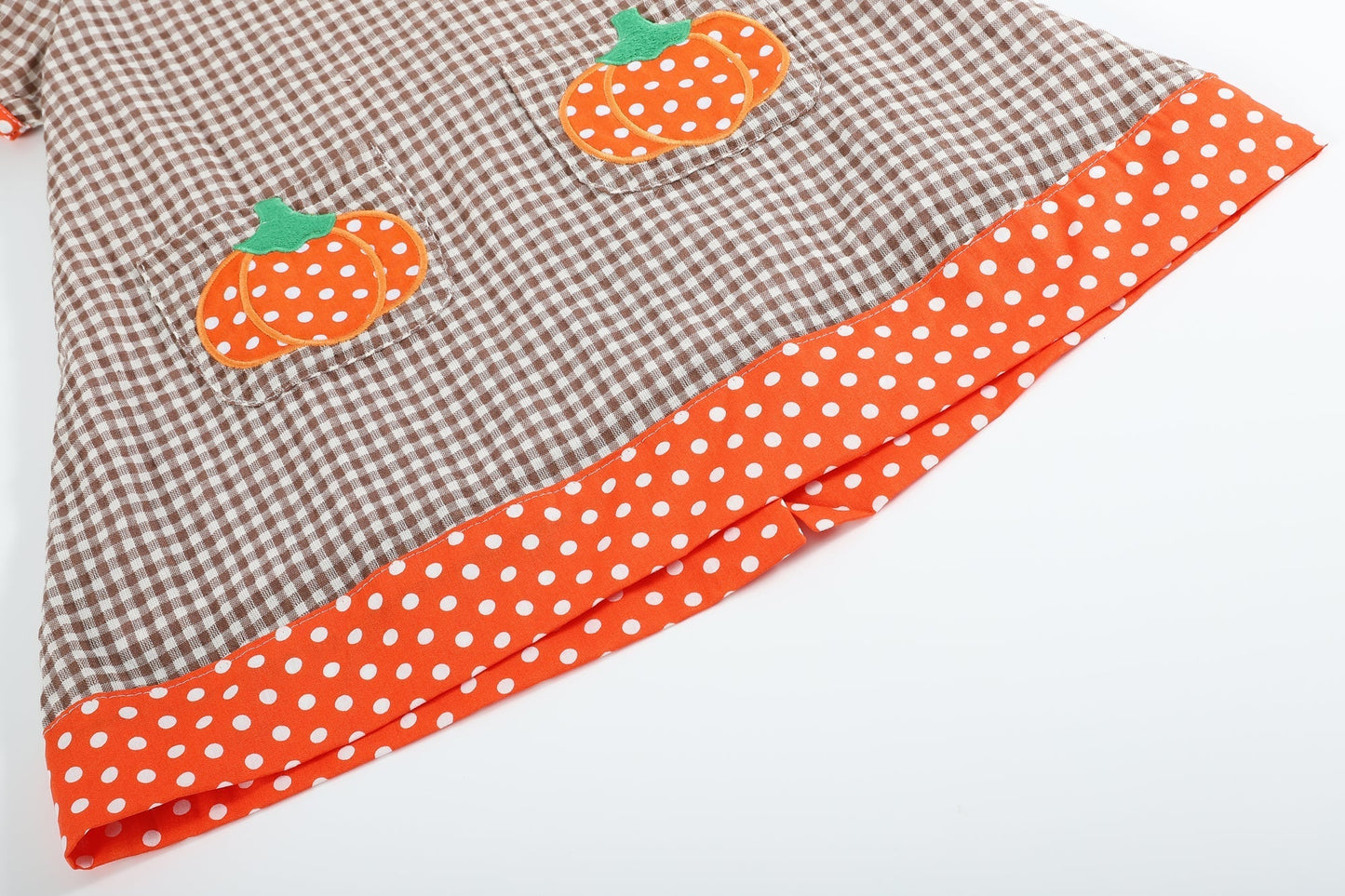 Brown Gingham and Orange Pumpkin A-Line Dress