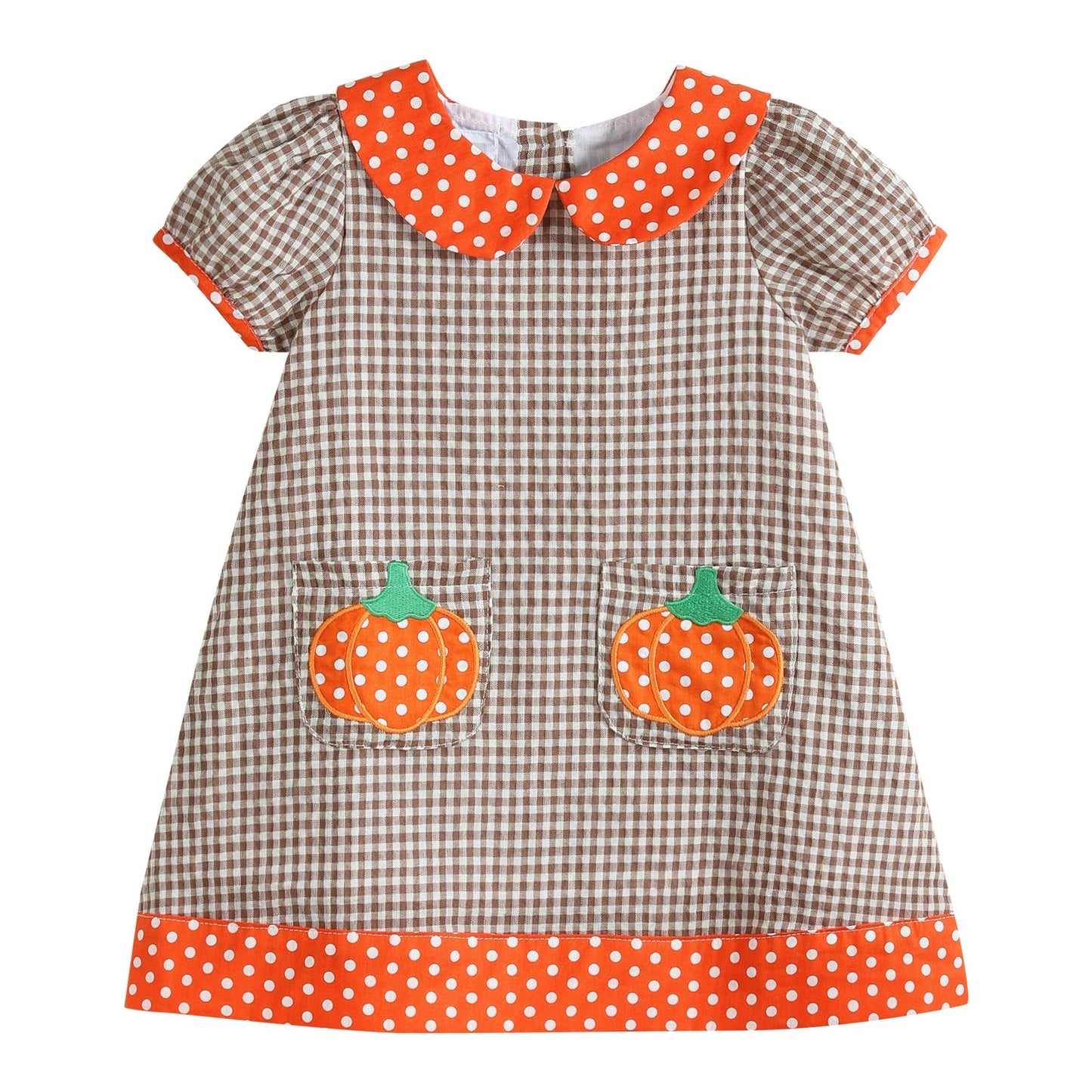 Brown Gingham and Orange Pumpkin A-Line Dress