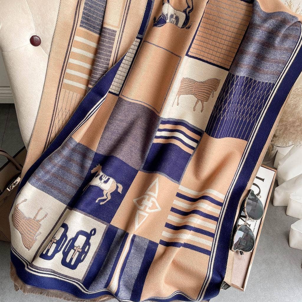 Tan / Navy Stable Reversible Wrap