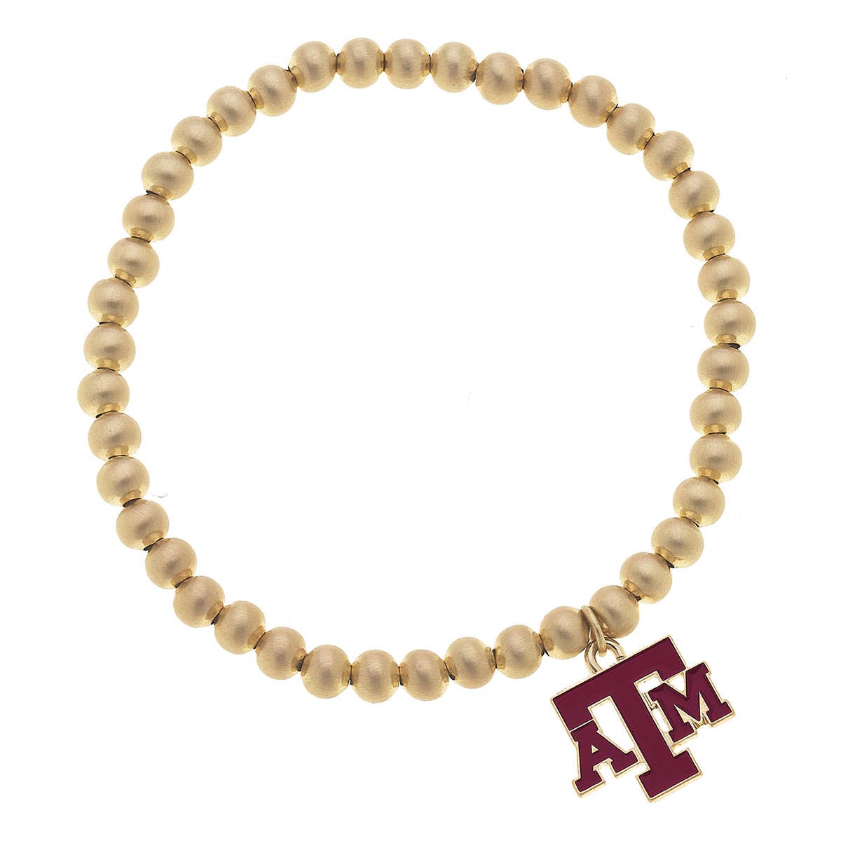 Texas A&M Aggies Ball Bead Stretch Bracelet in Satin Gold