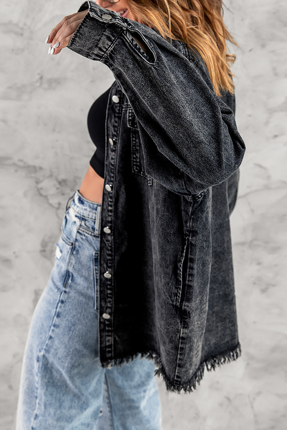 Button Up Pocketed Raw Hem Denim Jacket - 5 colors