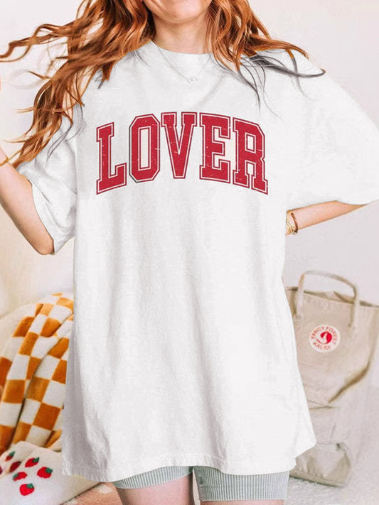 LOVER Half Sleeve T-Shirt - White & Red