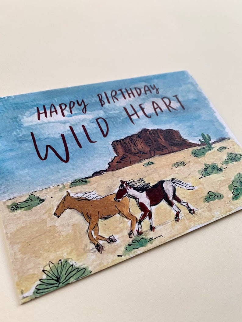 Happy Birthday Wild Heart Horses Cowgirl 90's Desert Card