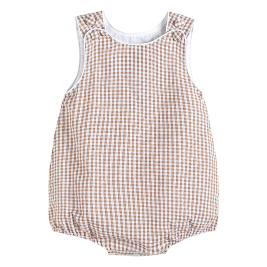 Classic Brown Gingham Bubble Romper