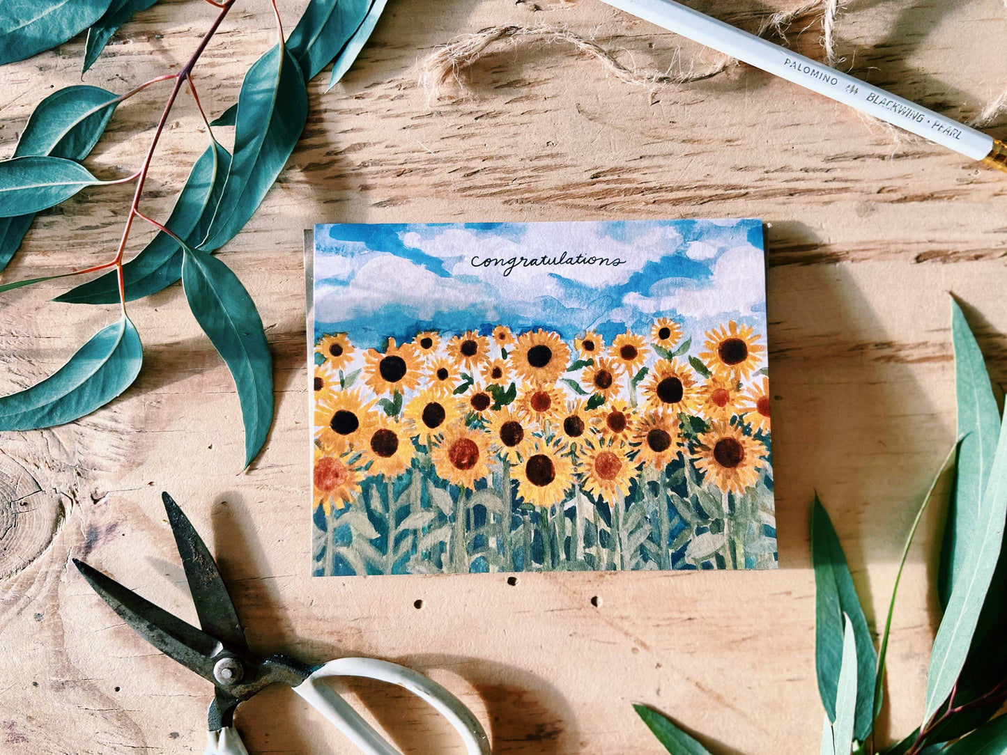 Congratulations Sunflower Field 90's Greeting Card