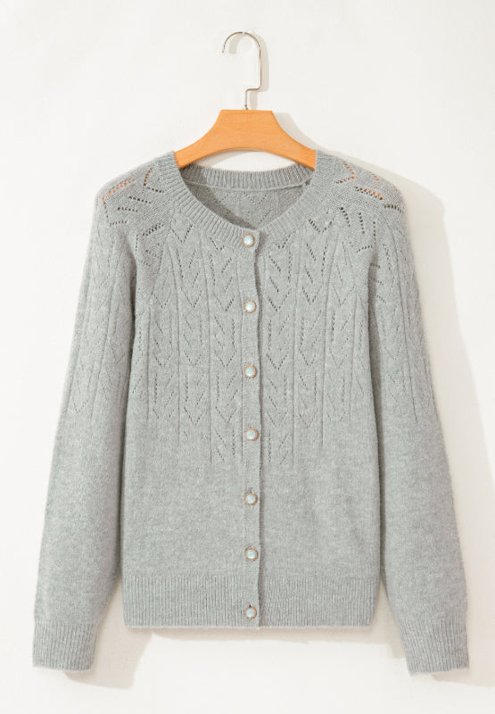 Openwork Button Down Long Sleeve Cardigan