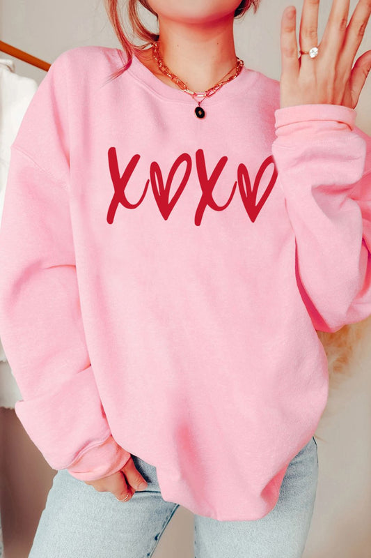 Valentine’s Day XOXO Round Neck Drop Shoulder Sweatshirt