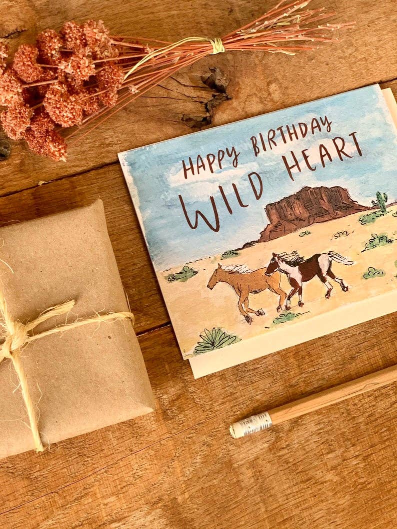 Happy Birthday Wild Heart Horses Cowgirl 90's Desert Card