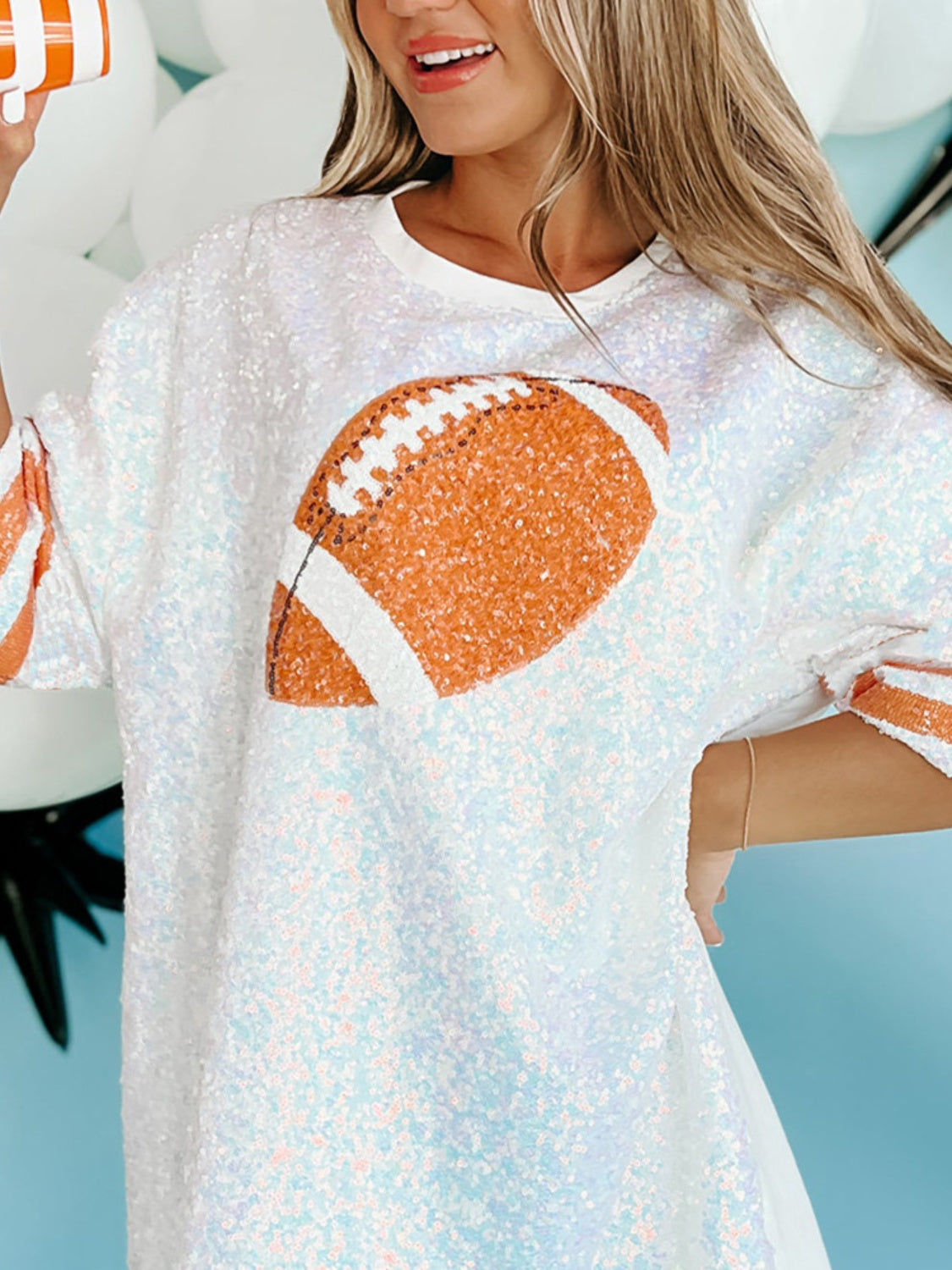 SparkleQueen Sequin Football Oversize Top