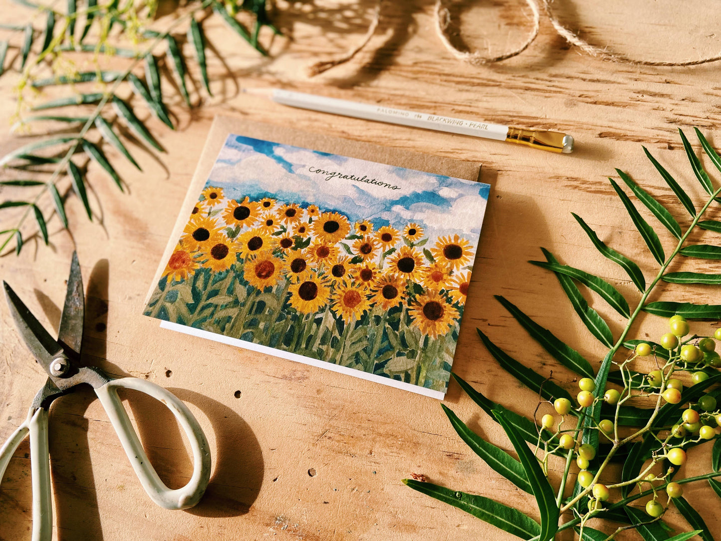 Congratulations Sunflower Field 90's Greeting Card