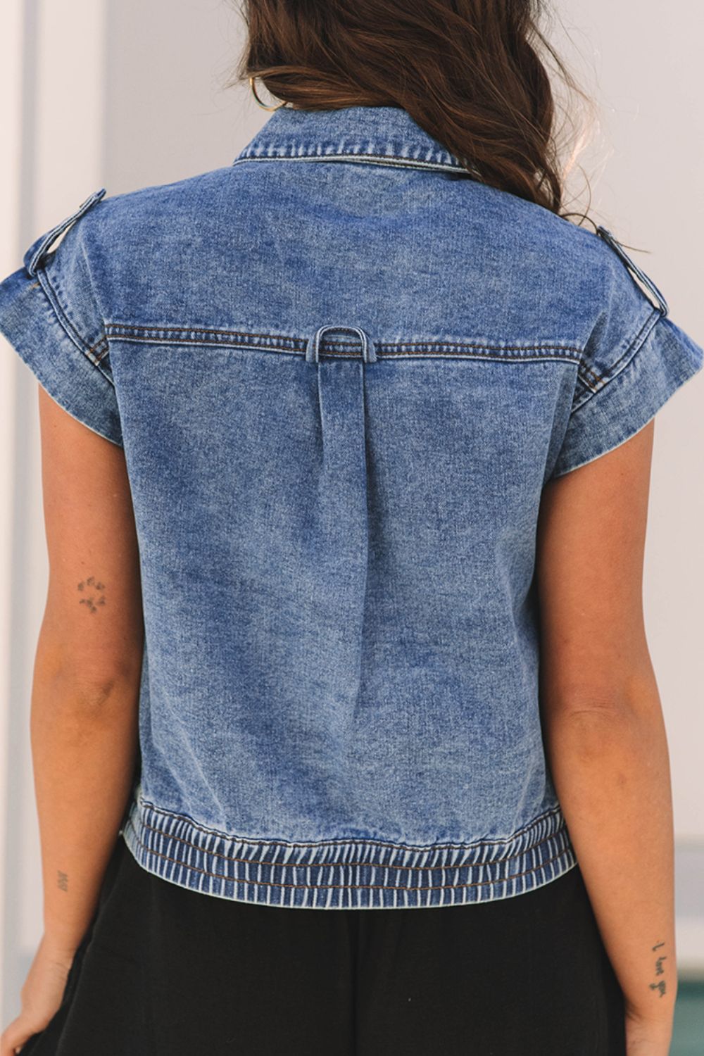 Button Up Cap Sleeve Denim Vest