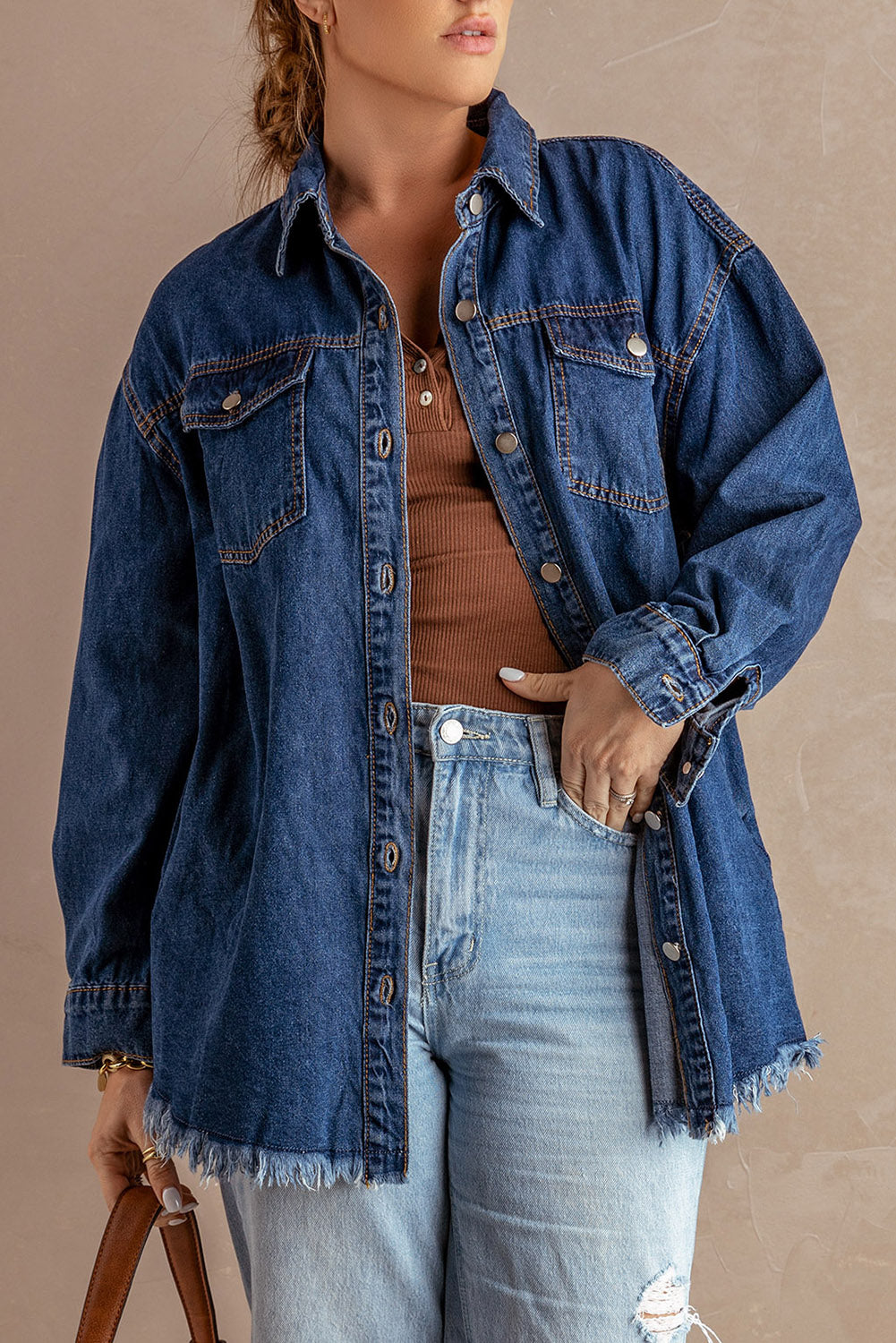 Button Up Pocketed Raw Hem Denim Jacket - 5 colors