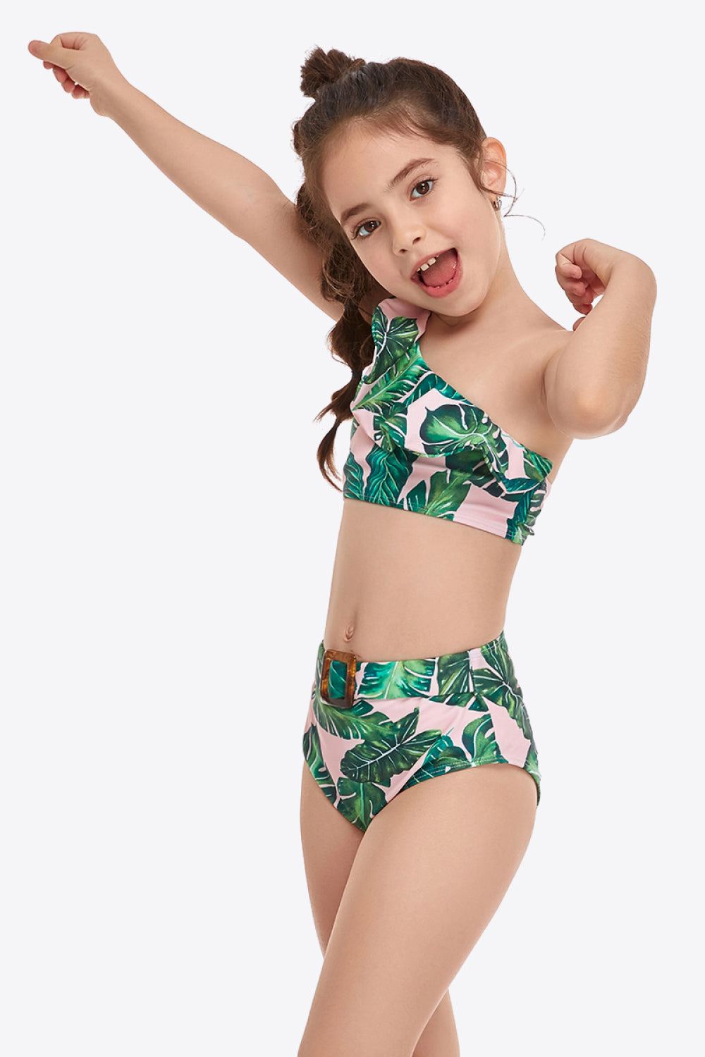 Ruffled One-Shoulder Buckle Detail Two-Piece Swim Set