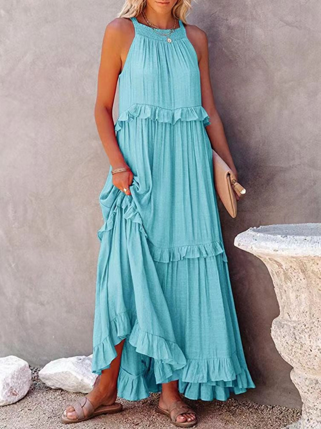 Rochelle Ruffled Maxi Dress with Pockets