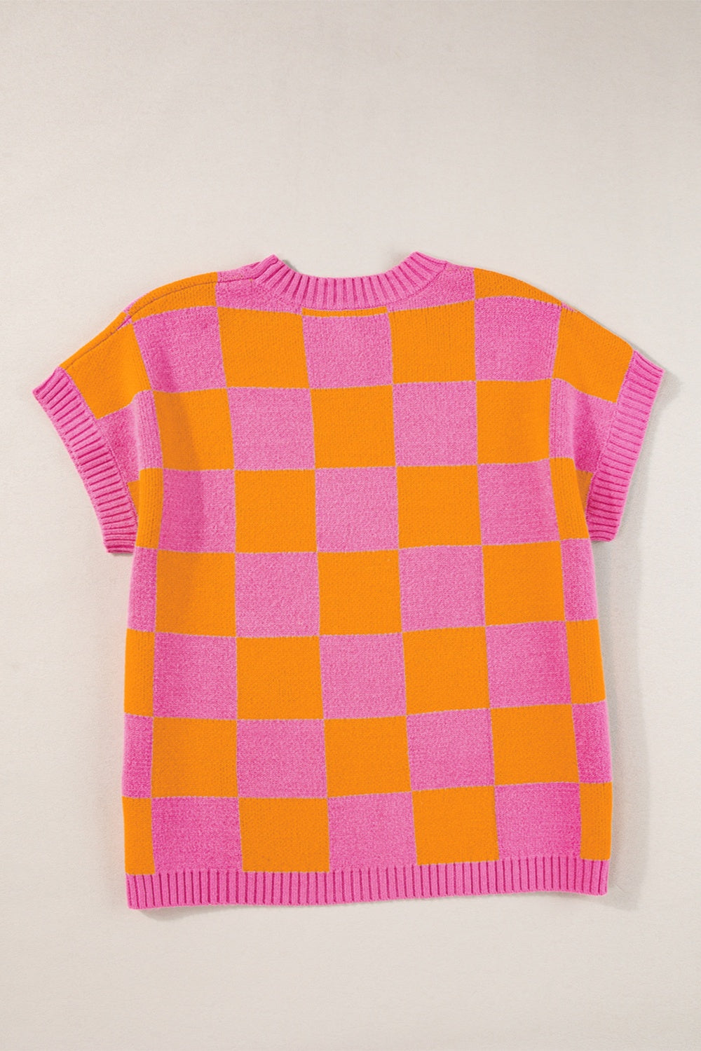 Checkered Short Sleeve Sweater