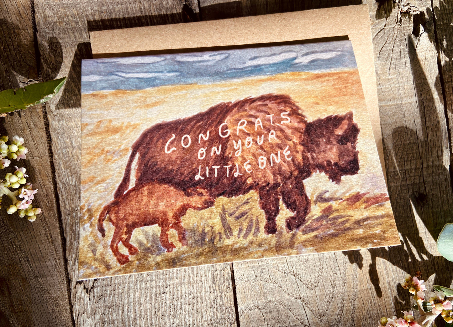 Congrats On Your Little One Baby Bison Buffalo Greeting Card