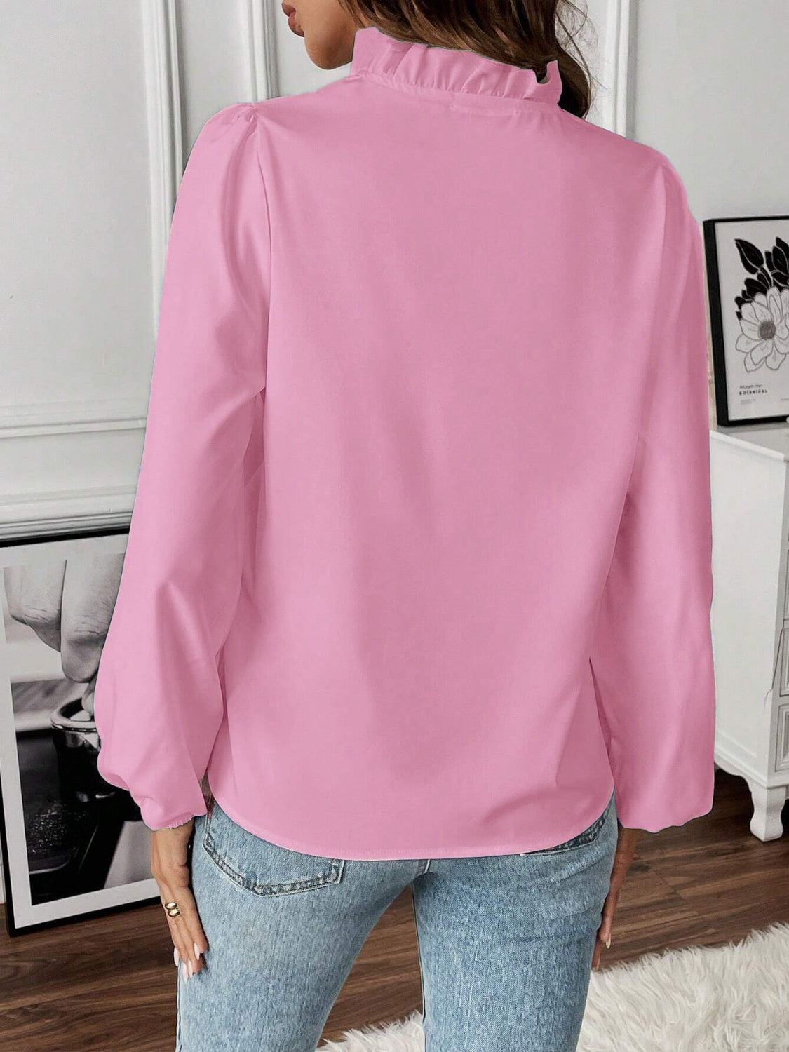 Ruffled V-Neck Long Sleeve Blouse