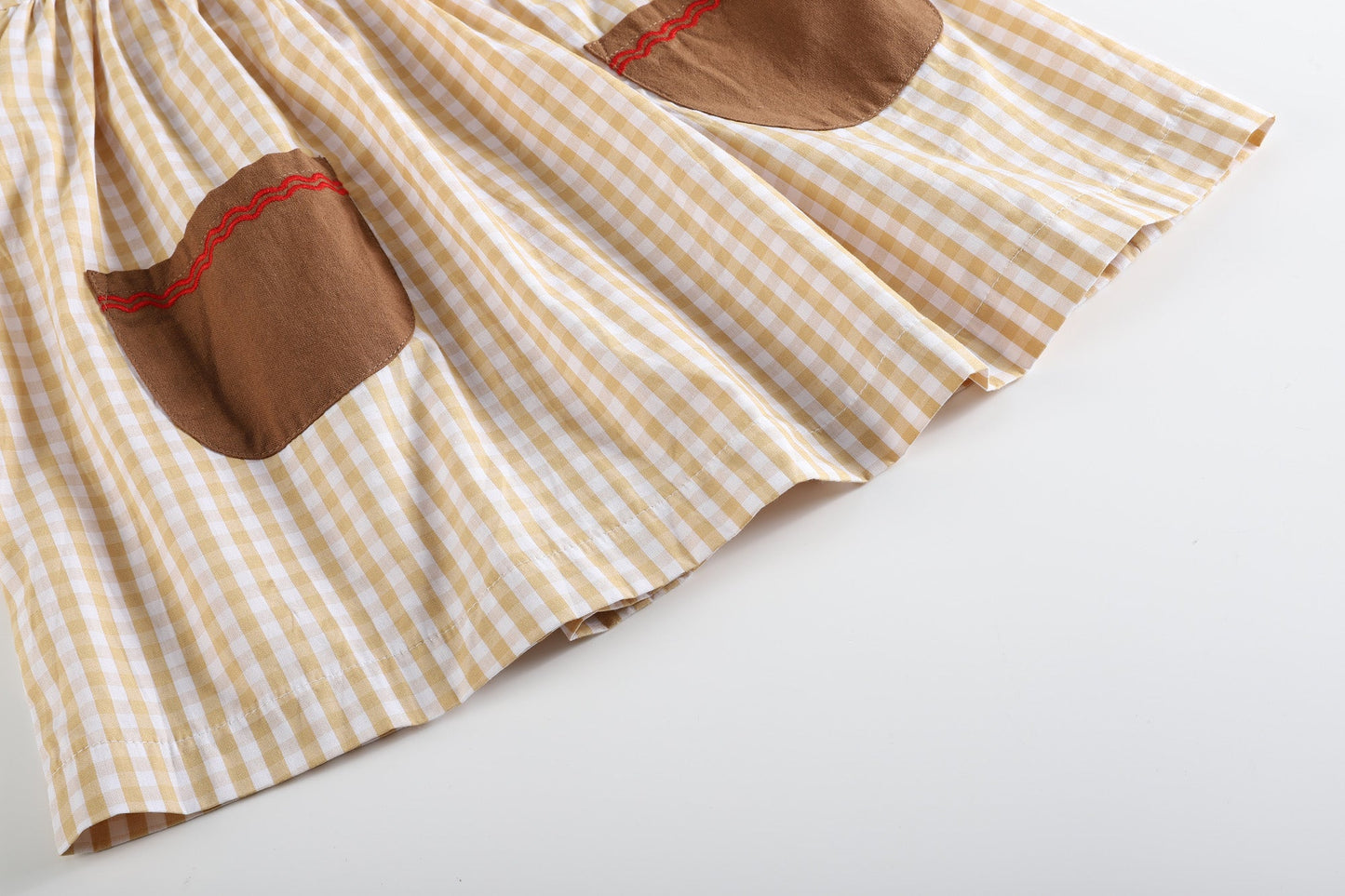 Fawn Brown Gingham Reindeer Pocket Jumper Dress