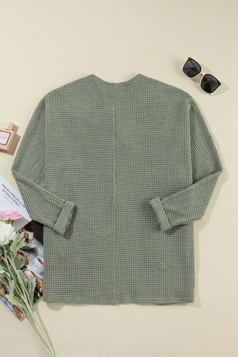 Waffle-Knit Open Front Long Sleeve Cover Up