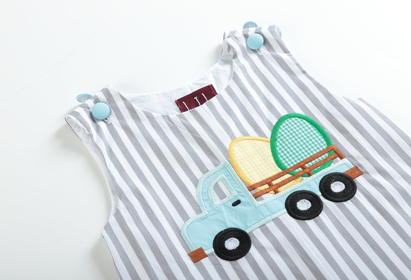 Gray Striped Easter Egg Truck Shortalls