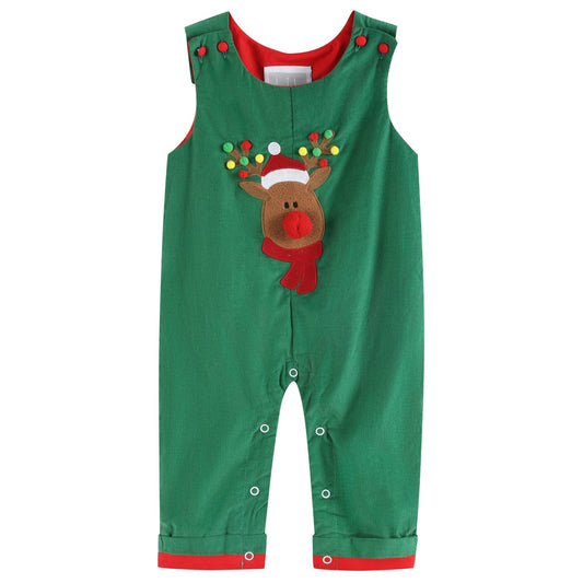 Green Corduroy Sherpa Reindeer Overalls